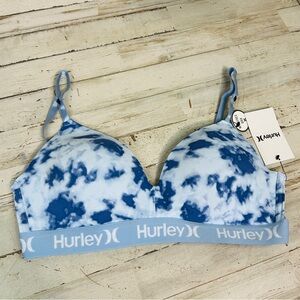 Hurley Women’s Bra 36B Blue T-Shirt Padded Wireless Adjustable Straps